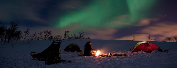Camping tent under the norther lights