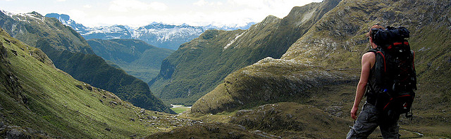 Backpacker backpacking in New Zealand mountains